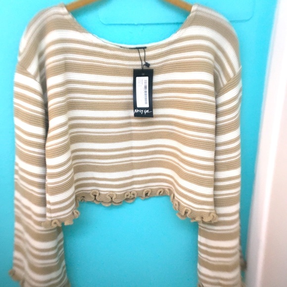 Nasty Gal Sweaters - NWT - Nasty Gal Striped Crop Bell Sleeve Sweater